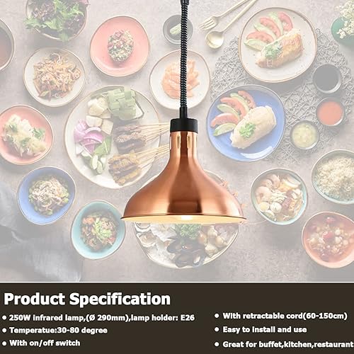 Miniatura 2 de Lámpara colgante de calor de alimentos, luces comerciales calentadoras de alimentos, lámparas telescópicas de calefacción para bufé, cocina,