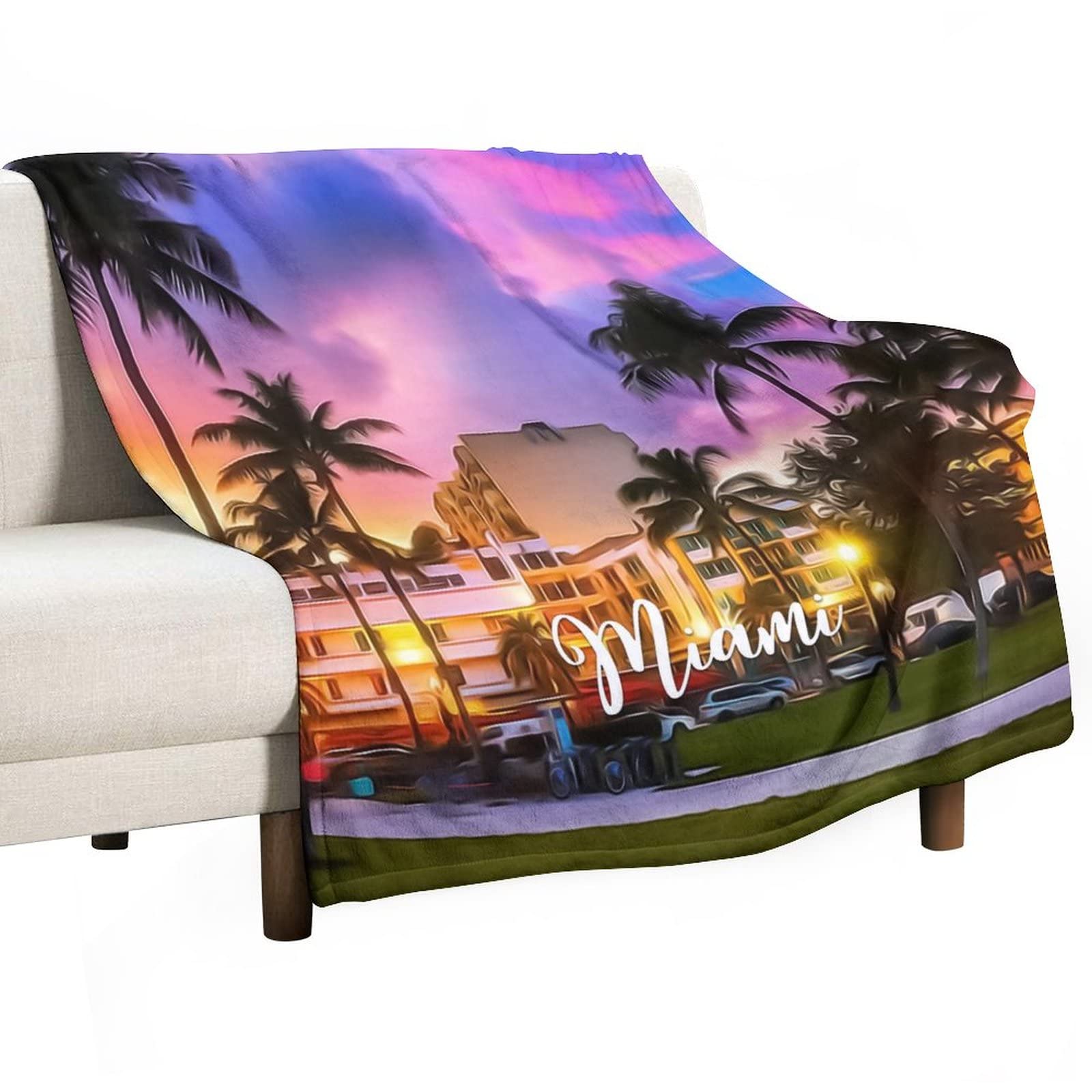 Couverture motif scène de ville de Miami contre le froid plaid enfant peluche