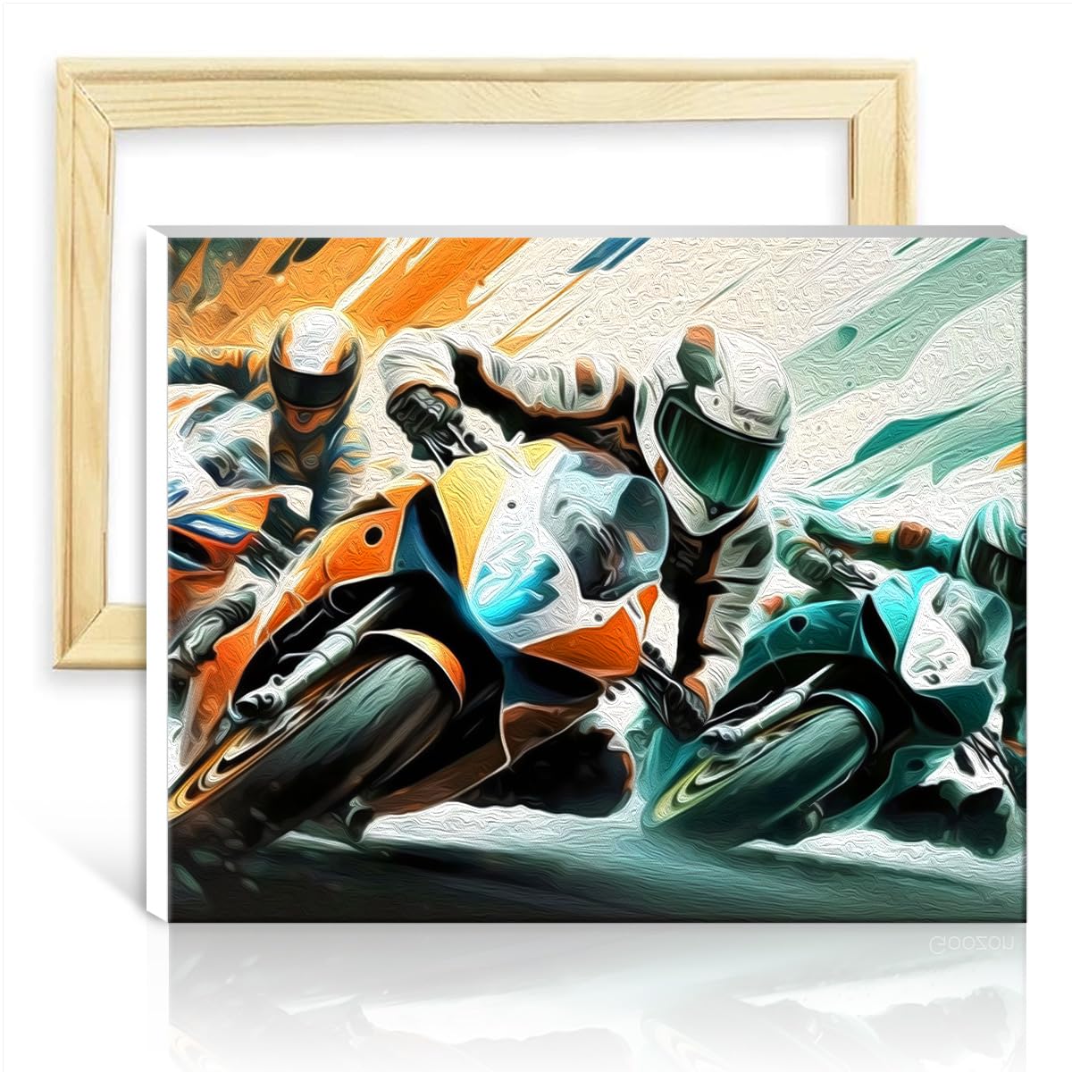 TANGFEIY on Canvas Easy to Paint Artwork Motorcycle Adult DIY Oil Painting with Brushes and Acrylic Pigment Home Decor Painting Gift with Frame(30x40cm)