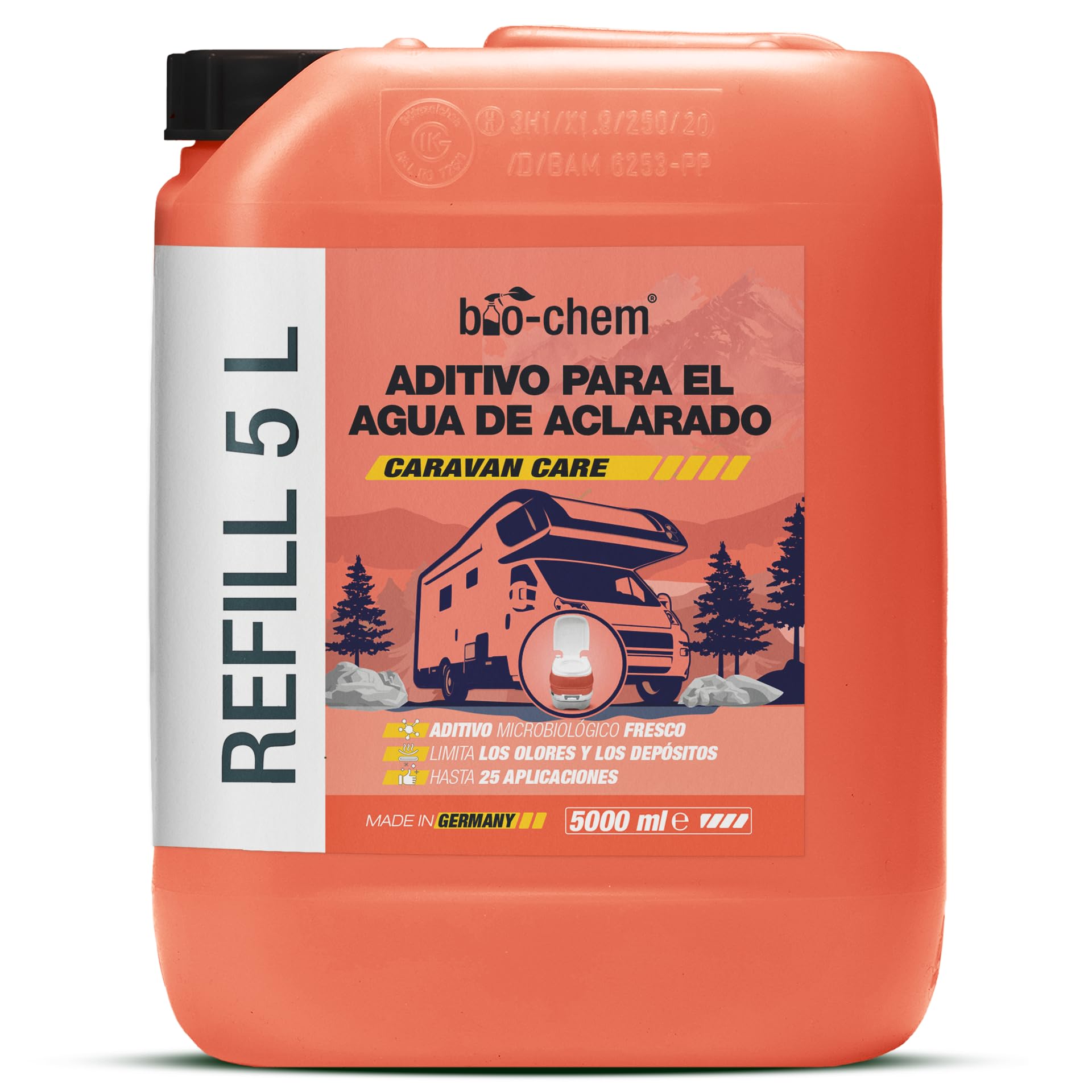 bio-chem Aditivo sanitario para el agua de enjuague, 5L | Nueva fórmula con microorganismos - producto de limpieza para inodoros secos en campings y caravanas