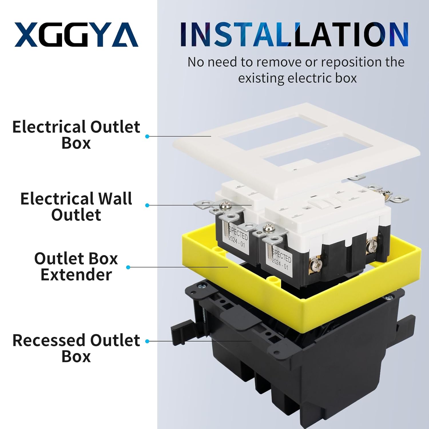 3/4” Double Gang Receptacle Outlet Box Extender,Yellow Electrical Outlet Extender for Electrical Box and Electrical Outlet Switches,A Great Helper for Outlet Box Adjustments,6Pack - Image 5