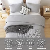 Vista 348 de ROSGONIA Juego de edredón tamaño Queen, color gris carbón, 3 piezas (1 edredón gris oscuro y 2 fundas de almohada) para todas las estaciones, ropa