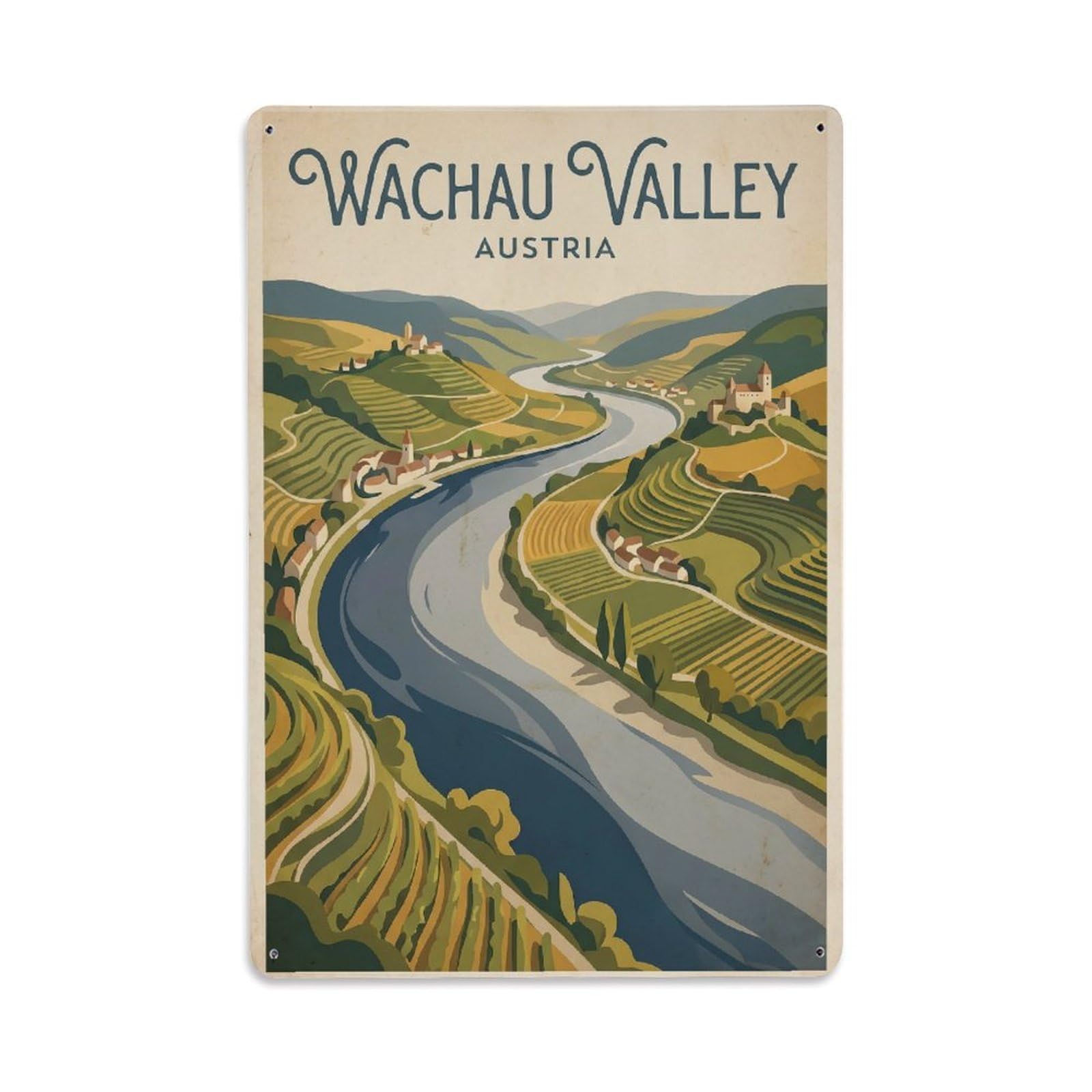 Travel Retro Austria Wachau Metal Tin Sign Plaque Wall Decor for Cafe, Club Bar, Office, Garden Metal Poster 8x12Inch