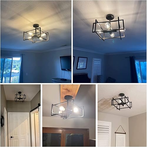 Miniatura 7 de Black Ceiling Light Fixtures - 4-Light Industrial Farmhouse Flush Mount Ceiling Lighting,Vintage Metal Chandelier Ceiling Lamp for Kitchen Living