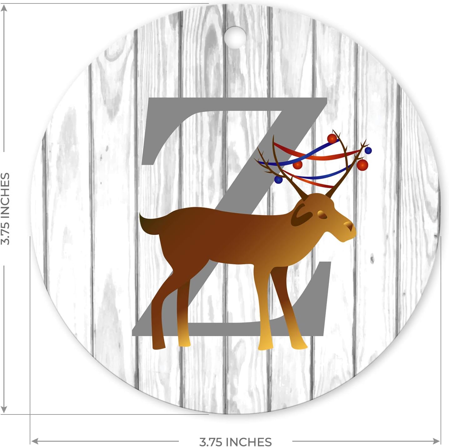 Letter Z Monogram Initial Metal Christmas Tree Holiday Ornament, Velvet Pouch Included, Large 3.75" Round Metal Ornament