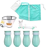 Vista 1 de 7 piezas de suministros de baño para gatos, zapatos de silicona antiarañazos, fundas de garra de gato, bolsa de red de ducha de gato, bolsa de baño