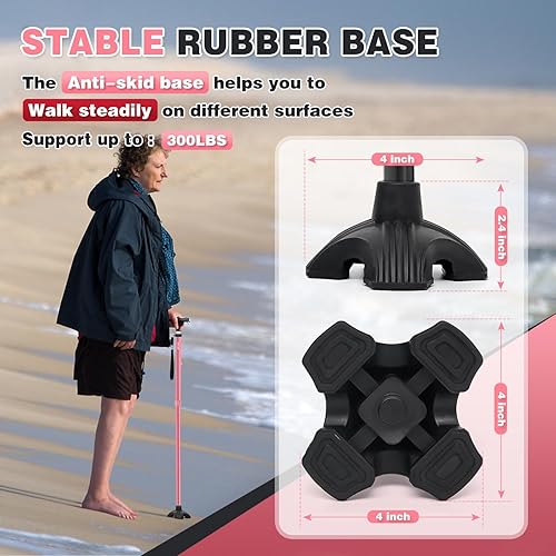 Miniatura 5 de BigAlex Bastón plegable con dos luces LED para ancianos, base sólida, bastón ajustable con bolsa de transporte para hombres y mujeres