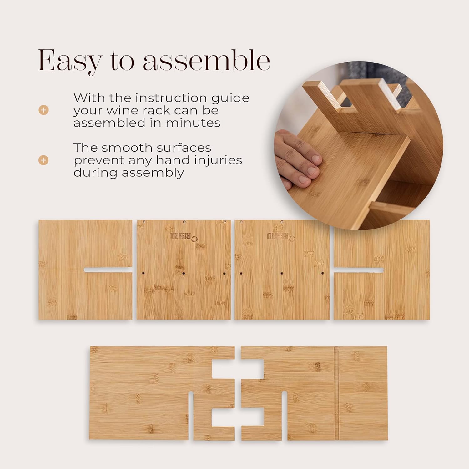 REHAU Wood Wine Racks Countertop with Glass Holder (4) – Sturdy Bamboo Wine Rack, 3 Wine Bottle Holder – Small Wine Holder Stand, Wooden Wine Rack Countertop – Small Wine Rack with Glass : Home & Kitchen