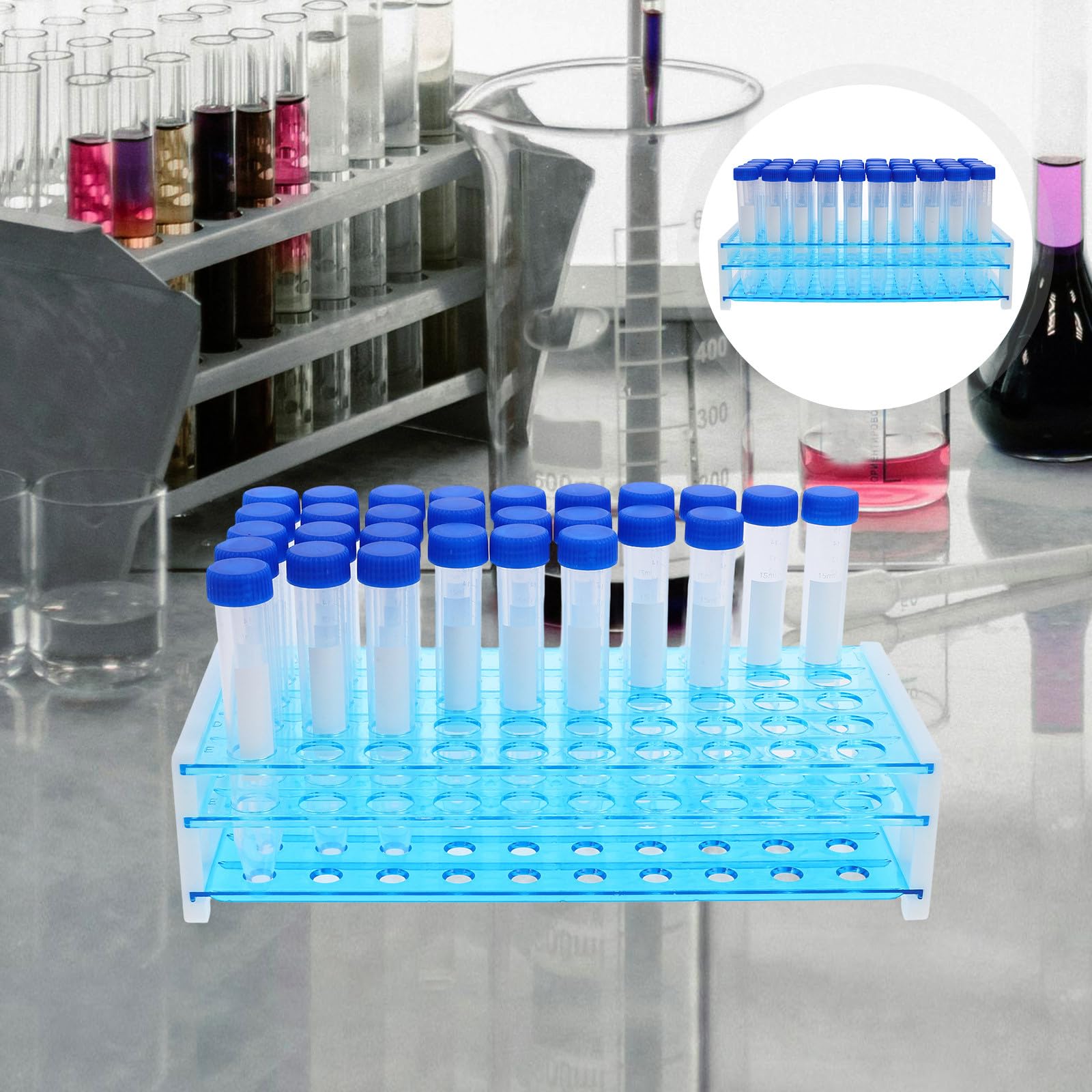 NUOBESTY 15 Ml Zentrifugenröhrchen aus Kunststoff mit 2 Abnehmbaren Röhrchenständern 50 Loch Labor Reagenzglas Ständer für Präzisionsproben und Wissenschaftliche Tests