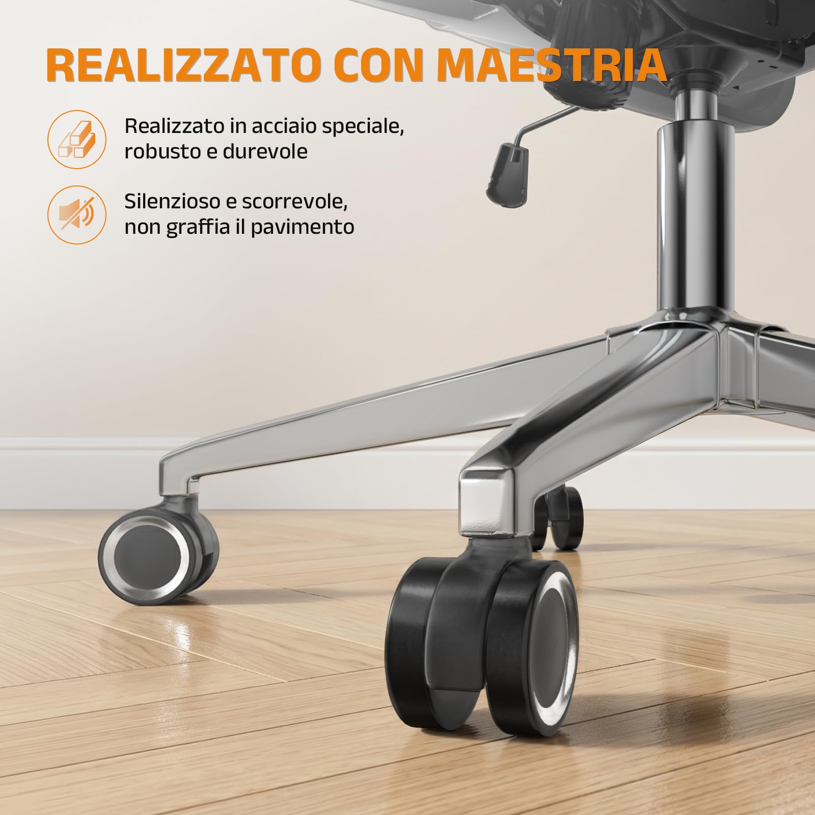 naspaluro Sedia da Ufficio Ergonomica, Supporto Lombare Regolabile, Grigio | sedia da scrivania Cuscino testa regolabile 3D, Inclinazione 90-130°, Sedia da Computer Girevole Confort per Casa e Ufficio