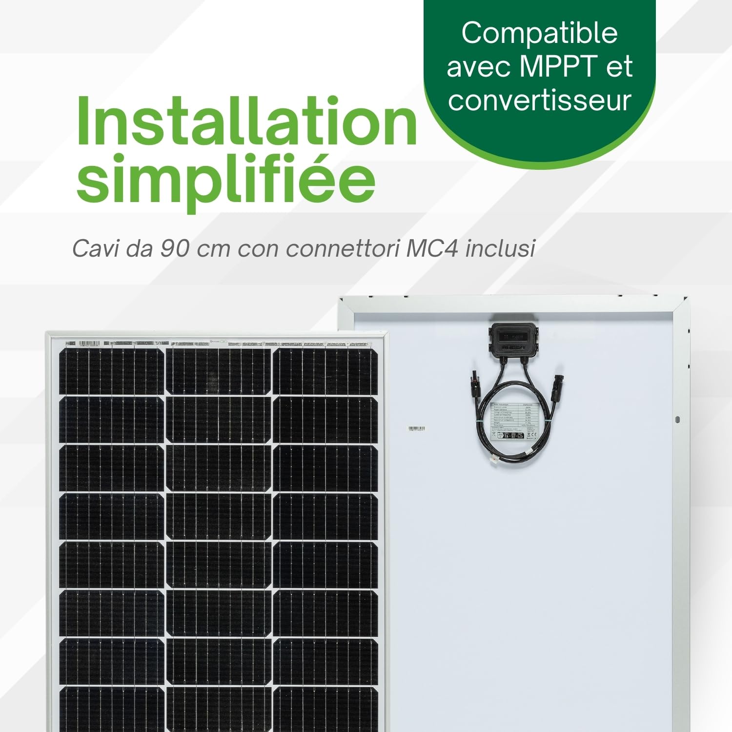 MOSCATELLI 100W Panneau Solaire Monocristallin pour Batteries 12V - Demi-Cellules à très Haute Performance PERC 9BB 166 x 75 - Tension 21V