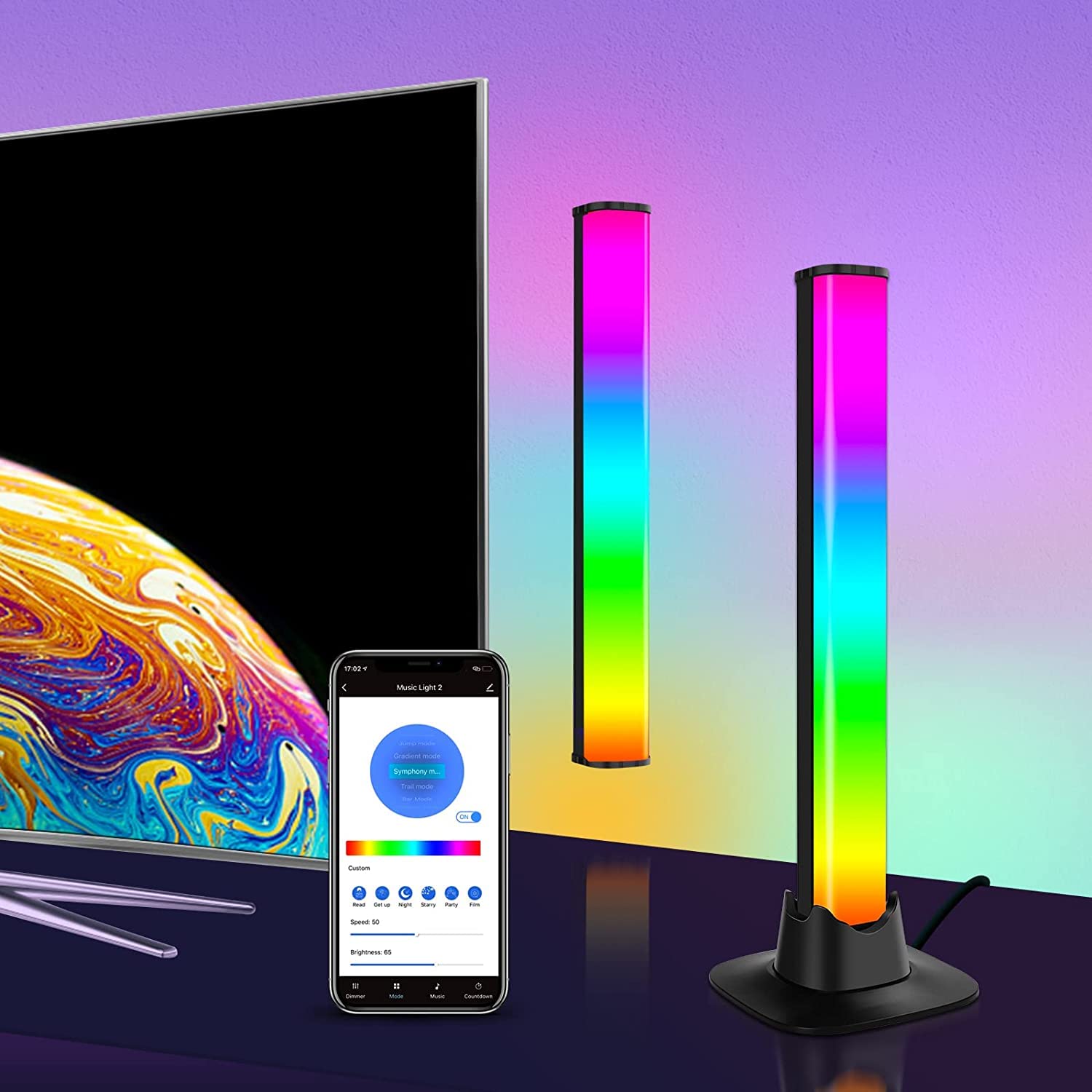 Smart RGB Light Bars 2 Pack, WiFi LED Light Bars with 12 Scene Modes and Music Modes Sync, for PC, TV, Decoration, Party & Gaming Ambient Backlight Compatible with Alexa & Google Assistant