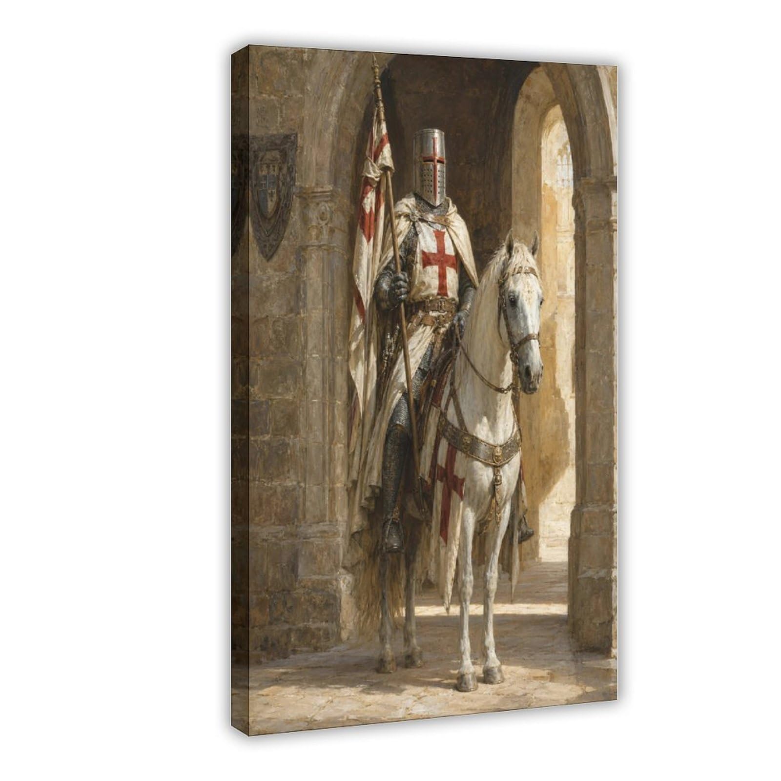 H3b8u2y5 Frame-Style-16 Crusader Knight Canvas Wall Art, Renaissance Art Entryway