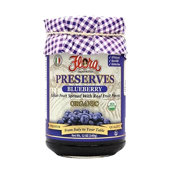 Flora Foods Organic Blueberry Preserves | Made with Natural Fruit Sugars | 12 oz (340g) | 100% Fruit 100% Italian | Premium Quality, Non GMO, All Natural, Italian