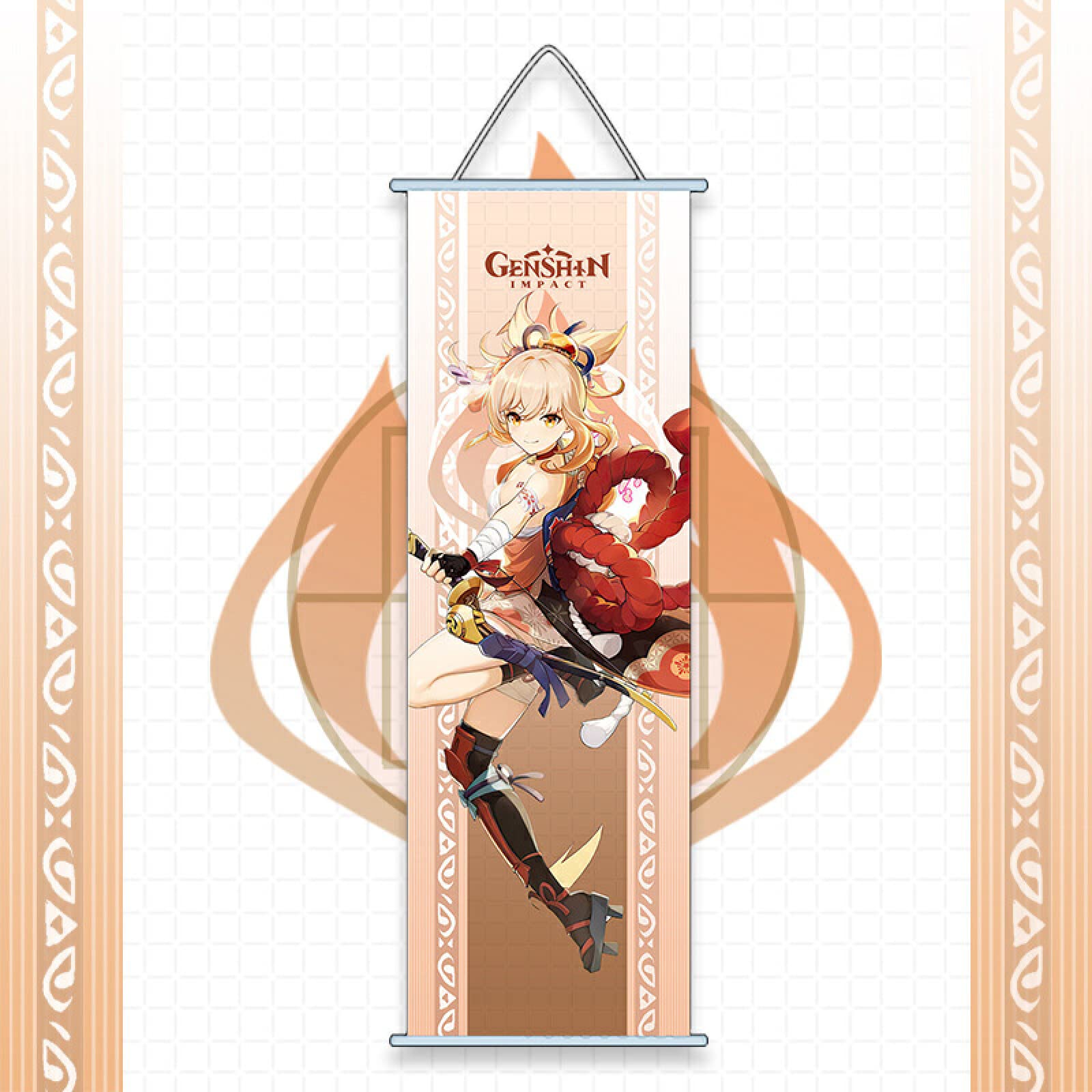 lzmlzm Genshin Impact Poster Anime Poster Jeu vidéo Scroll Peinture Décoration de chambre Cadeau 75 x 25 cm Yoimiya