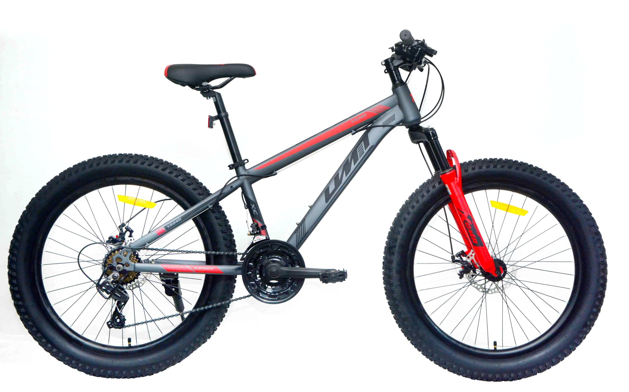 ️ Bicicleta 24 Pulgadas niño 8-12 años | Bicicleta de montaña + Ruedas Fat 3.0 + 21 Velocidades Shimano + Suspensión Delantera | Ideal para Aventuras al Aire Libre (Gris-Roja)