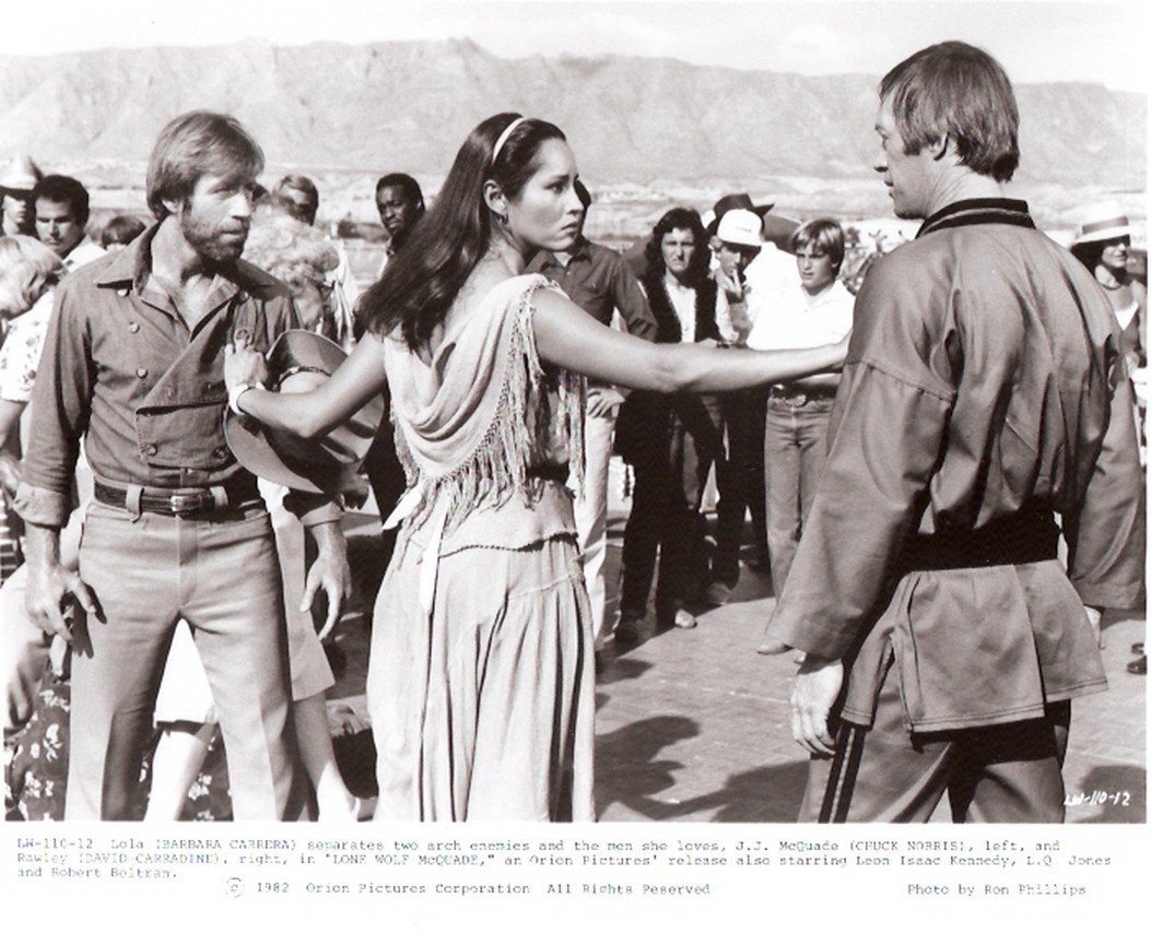 MOVIE PHOTO: Lone Wolf McQuade-Chuck Norris-David Carradine-Barbara Carrera-8x10-B&W-Still-VG