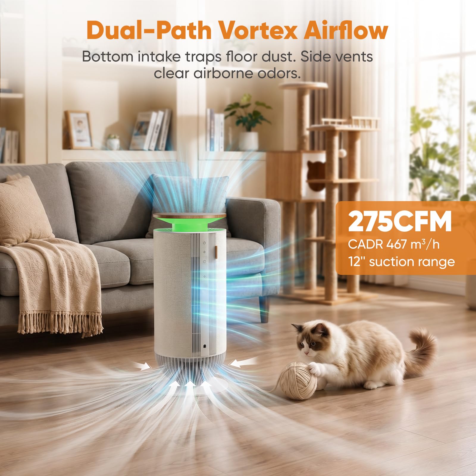 Petbobi Purificatore d'aria per la casa - Doppio sistema di filtrazione, filtro HEPA H13, controllo intelligente tramite app, funzionamento silenzioso per peli e odori di animali domestici