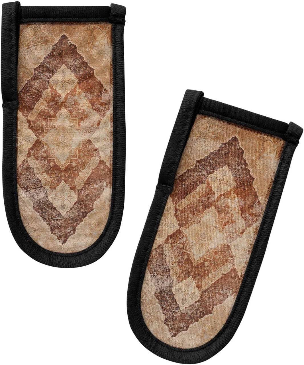 Brown Abstract 2 Packs Hot Handle Holder, Cast Iron Skillets Pan Handle Covers Sleeves Potholder Kitchen Decor Essential Cookware for Home Camping Cooking Tools, Contemporary Vintage Geometric Flower