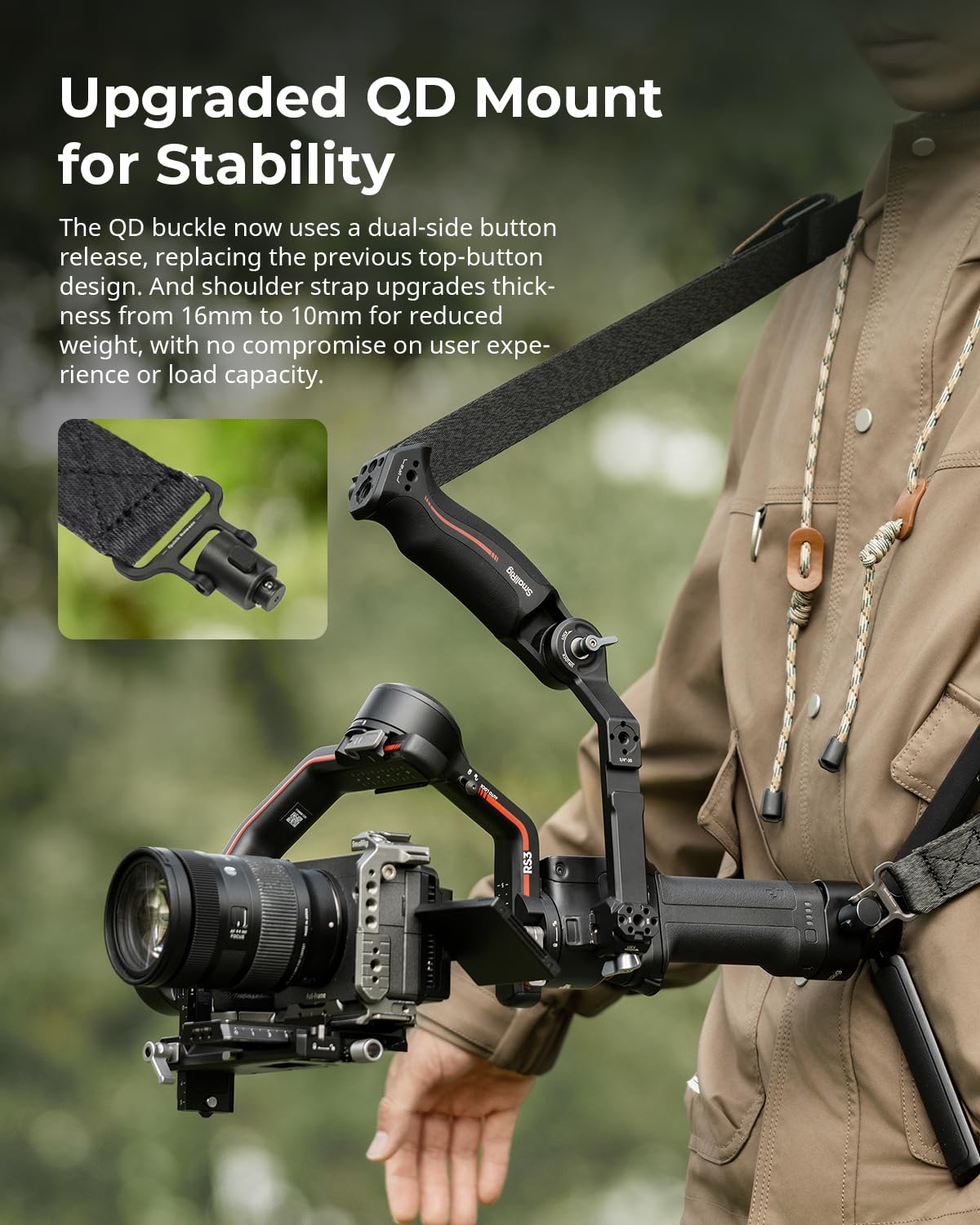 SMALLRIG Gewichtsreduzierender Schultergurt, Sling-Griff für DJI, Gimbal-Gürtel mit Verbesserten QD-Schnallen für RS 4 / RS 4 Pro/RS 4 Mini/RS 3 / RS 3 Pro/RS 3 Mini/RS 2, Schwarz - 5362