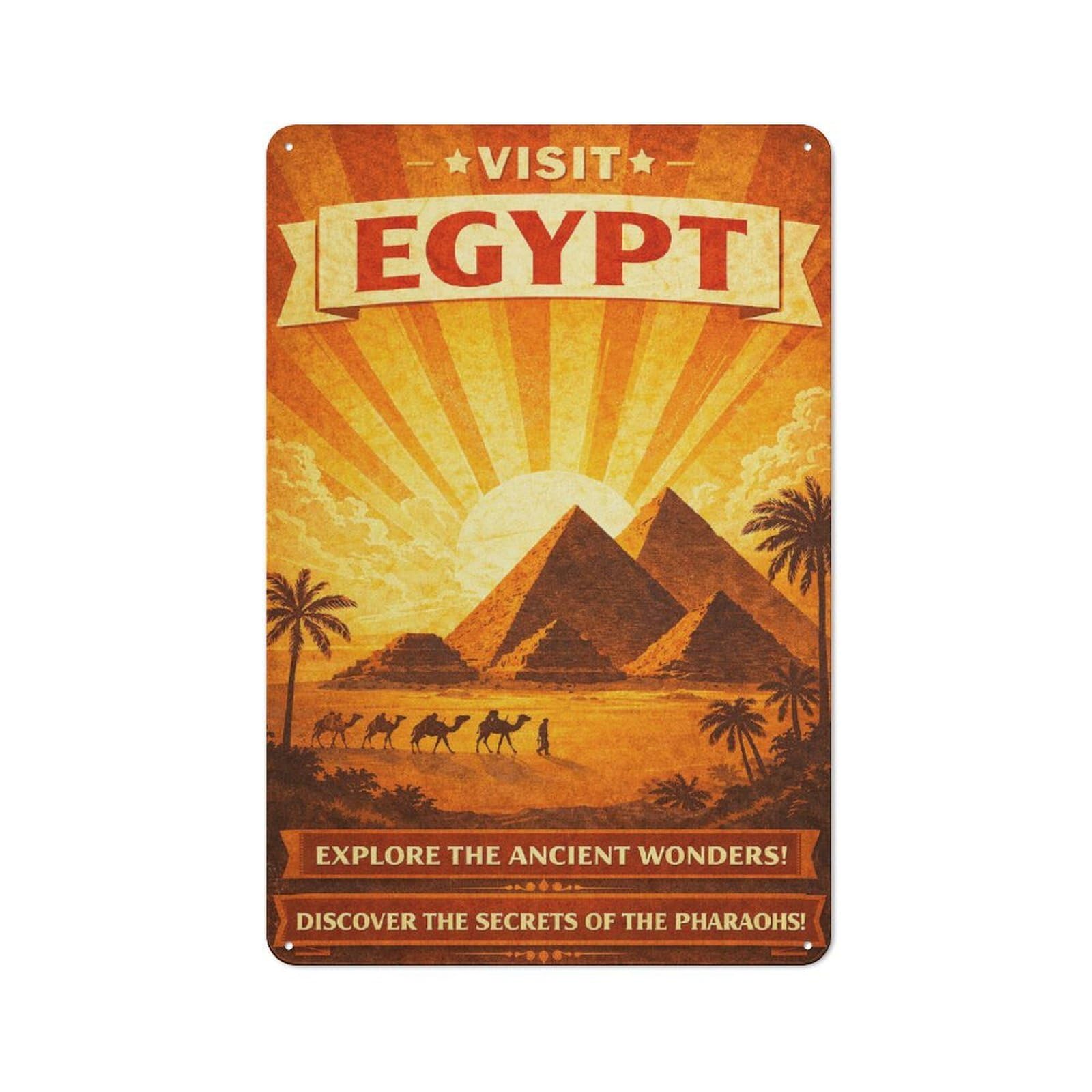 Junmoney Style-20 Visit Egypt Vintage Vintage Metal Plaque 30X20cm For Living Room Wall, Suited To Living Room Decor Lovers