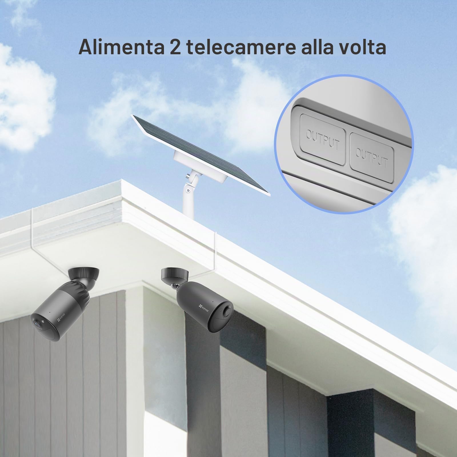 EZVIZ Pannello Solare di Ricarica, Progettato per Le telecamere Batteria BC1C (eLife), BC1 e C3A, Impermeabile, Montaggio Regolabile (con Cavo di 4 Metri), Alimentazione Continua
