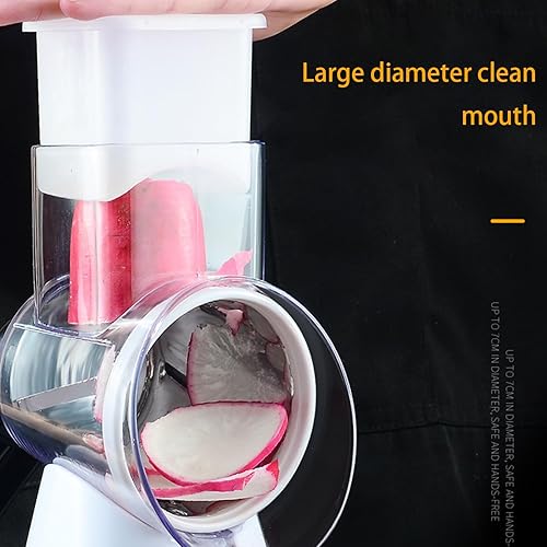 Miniatura 5 de Camidy Rallador de queso giratorio de mano - 3 cuchillas de tambor intercambiables de acero inoxidable manual redondo cortador de verduras molinillo