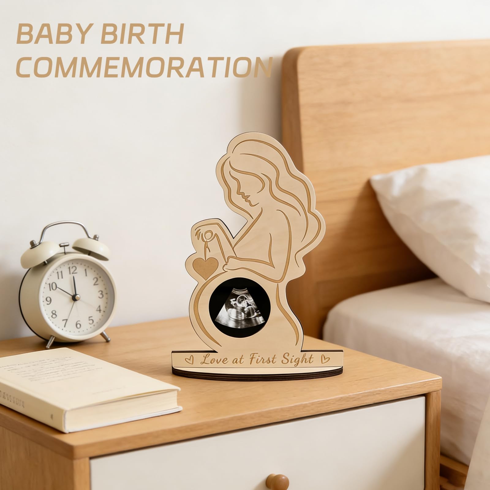 UZYXC Marco de Madera para Ecografías - Regalo para Futura Mamá, Mujer Embarazada - Soporte Foto para Baby Shower y Nacimiento — view 3