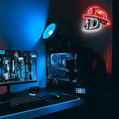 Miniatura 5 de Mutank Letrero de neón para casco de extinción de incendios, luz de neón de arte pop alimentada por USB, LED, regulable, para decoración de pared de