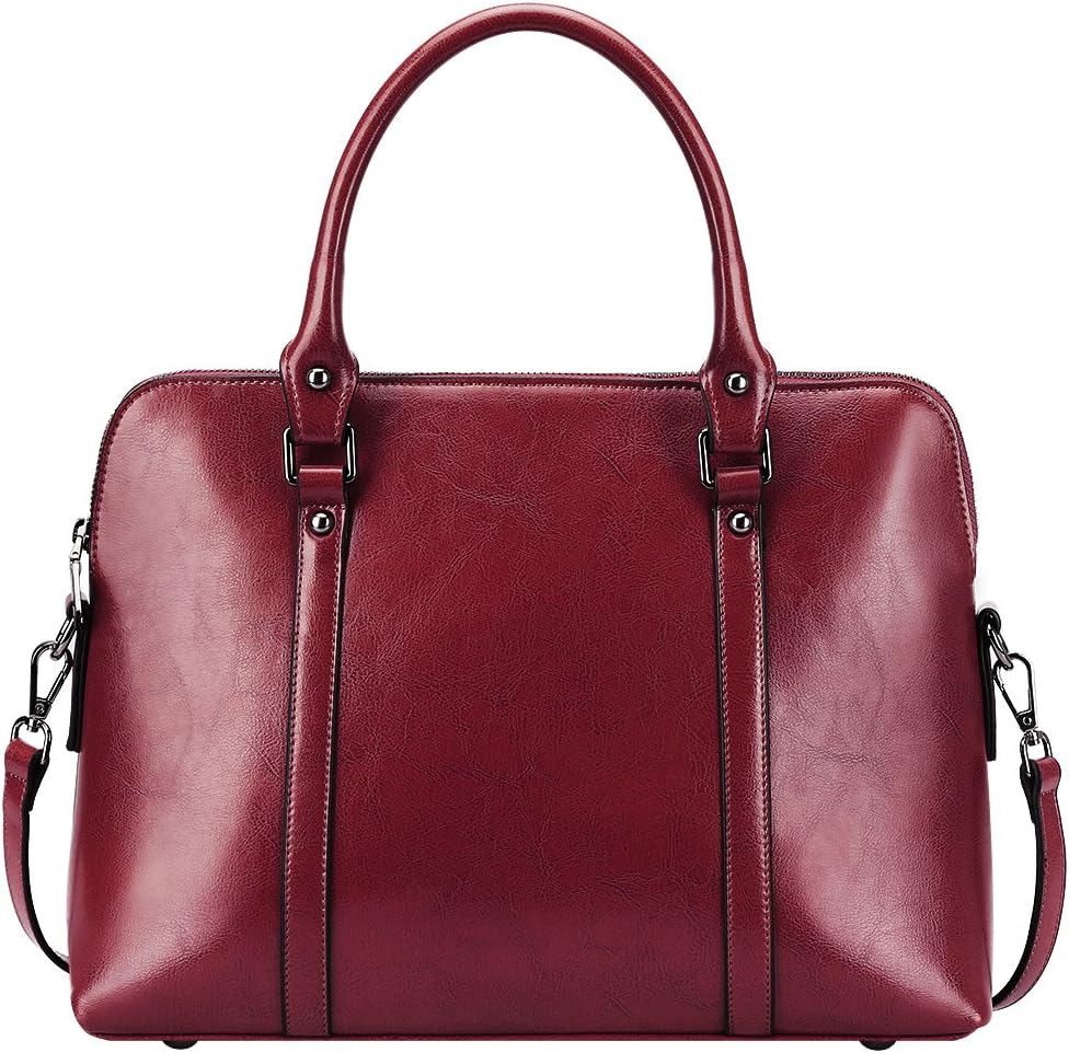 S-ZONE Women's Genuine Leather Handbags Briefcase Purse Shoulder Bags Tote Bag (Wine Red)(Size: One Size)