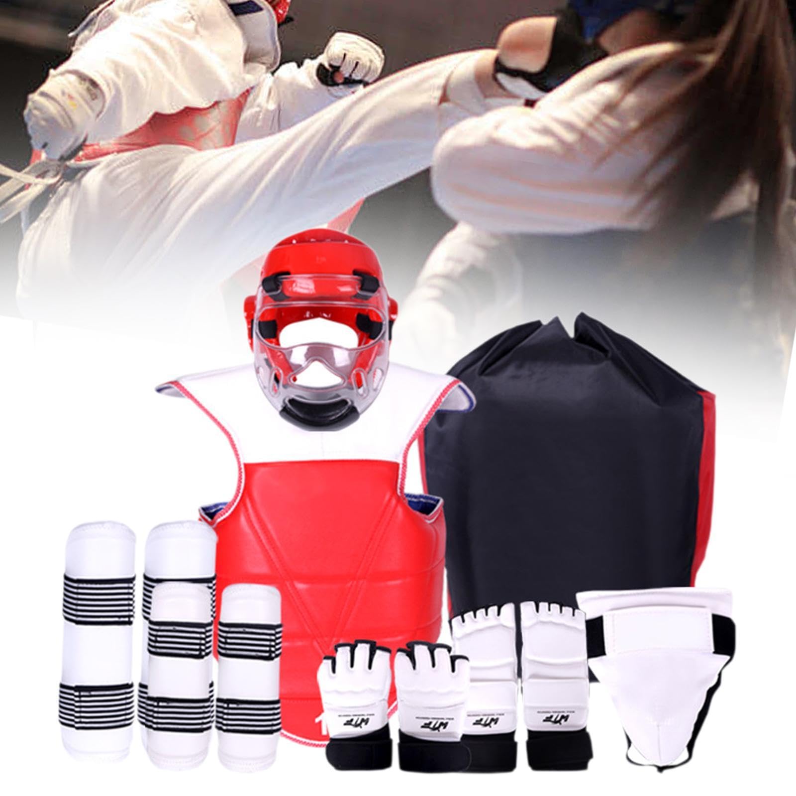 KESOTO 8pcs Taekwondo Splitting Gear Set Boxing Headgear Body Arm Protector