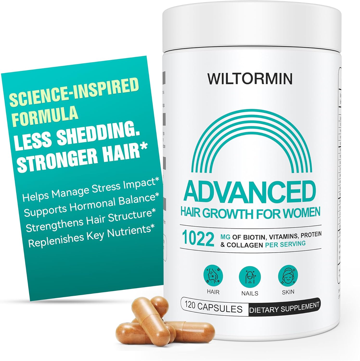 Hair Growth Supplements for Women - Visibly Thicker, Fuller Hair & Less Shedding with Biotin 10,000mcg, Vitamins, Keratin, Marine Collagen, Saw Palmetto, Supports Scalp, Skin & Nails, 120 Capsules