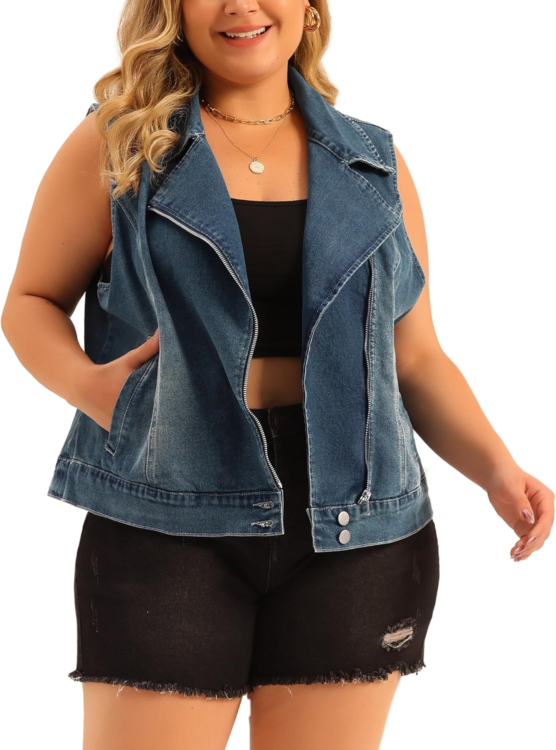 Agnes Orinda Plus Size Denim Vest for Women 2024 Zipper Sleeveless Jackets Motorcycle Washed Jean Vest Jacket
