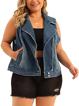 Agnes Orinda Plus Size Denim Vest for Women 2024 Zipper