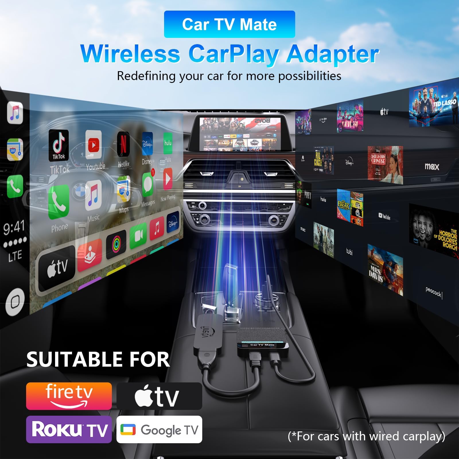 Car TV Mate, 2025 2 in 1 Car TV Mate Pro with Wireless CarPlay for OEM