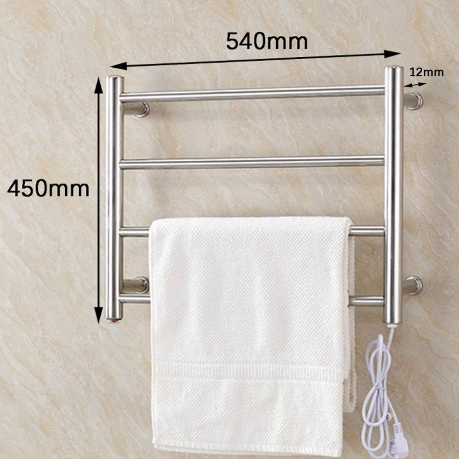 ZQFIDFYR Bathroom Electric Towel Warmer, Wall Mounted Heated Towel Rack with 4 Bars, Waterproof Stainless Steel Heated Drying Rack, Polished Finished (Silver Hardwired)