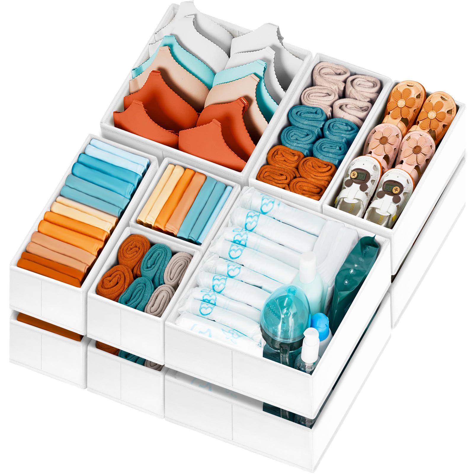 Criusia Paquete de 12 cajas organizadoras, cestas organizadoras para armario, dormitorio, habitación de los niños, separador organizador de calcetines, ropa interior, sujetadores, ropa de bebé