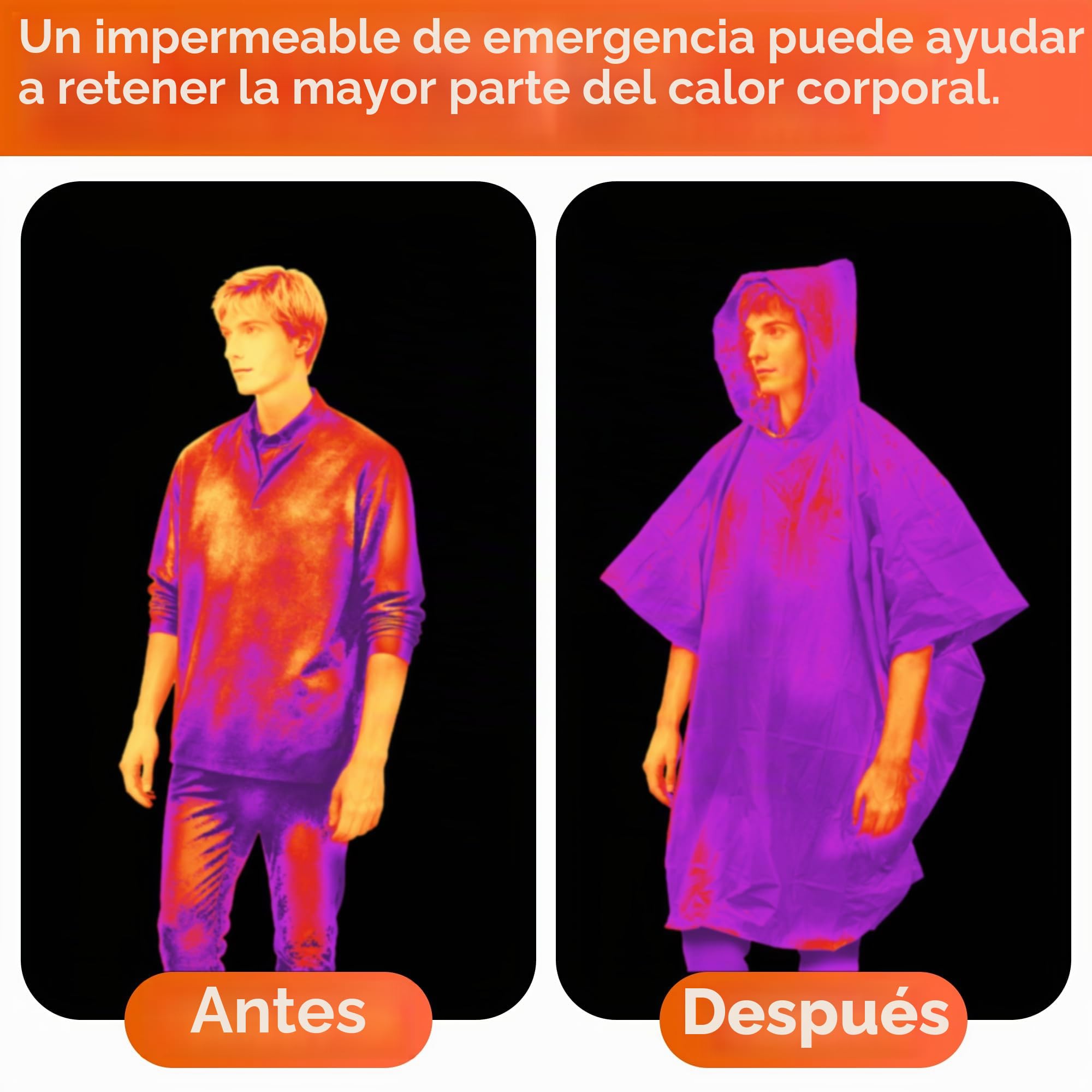 Deecam Poncho Supervivencia 4 Piezas Naranja Impermeable Senderismo