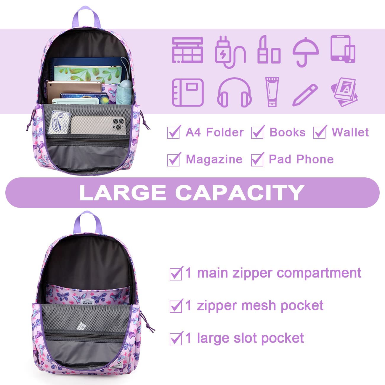 RAVUO Mochila Escolar Adolescente, Casual Mochila para Hombre y Mujer Impermeable Mochila Instituto Ligera Mochila para Universidad Viaje