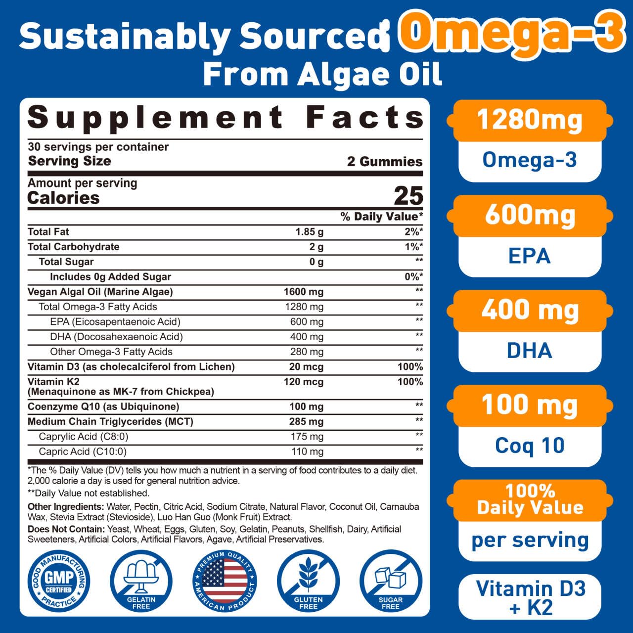 Omega-3 Gummies + CoQ10 + D3 K2 (MK7) for Women Men, EPA 600mg & DHA 400mg — Amazon image 2
