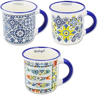 Set of Three Classic Portuguese Azulejo Ceramic Espresso Cups