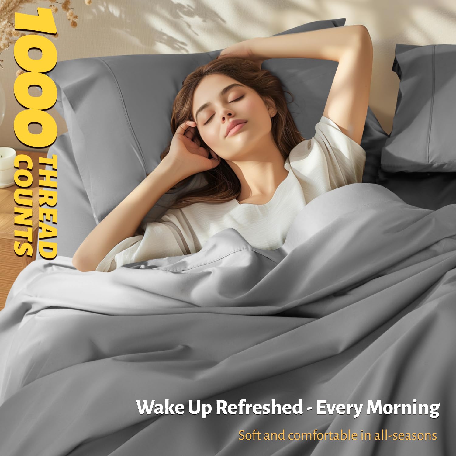 Shilucheng Parure De Lit 4 Pièces 100 % Coton égyptien 1000 Fils Au Pouce Carré, Draps Respirants Et Rafraîchissants Pour Les Dormeurs Chauds, Tissage Satin, Poches Profondes De 40,6 Cm (blanc, Grand