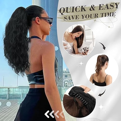 Miniatura 7 de BARSDAR Extensión de cola de caballo roja, extensiones de cabello de cola de caballo con clip de garra de 18 pulgadas para mujer, rizado, ondulado,