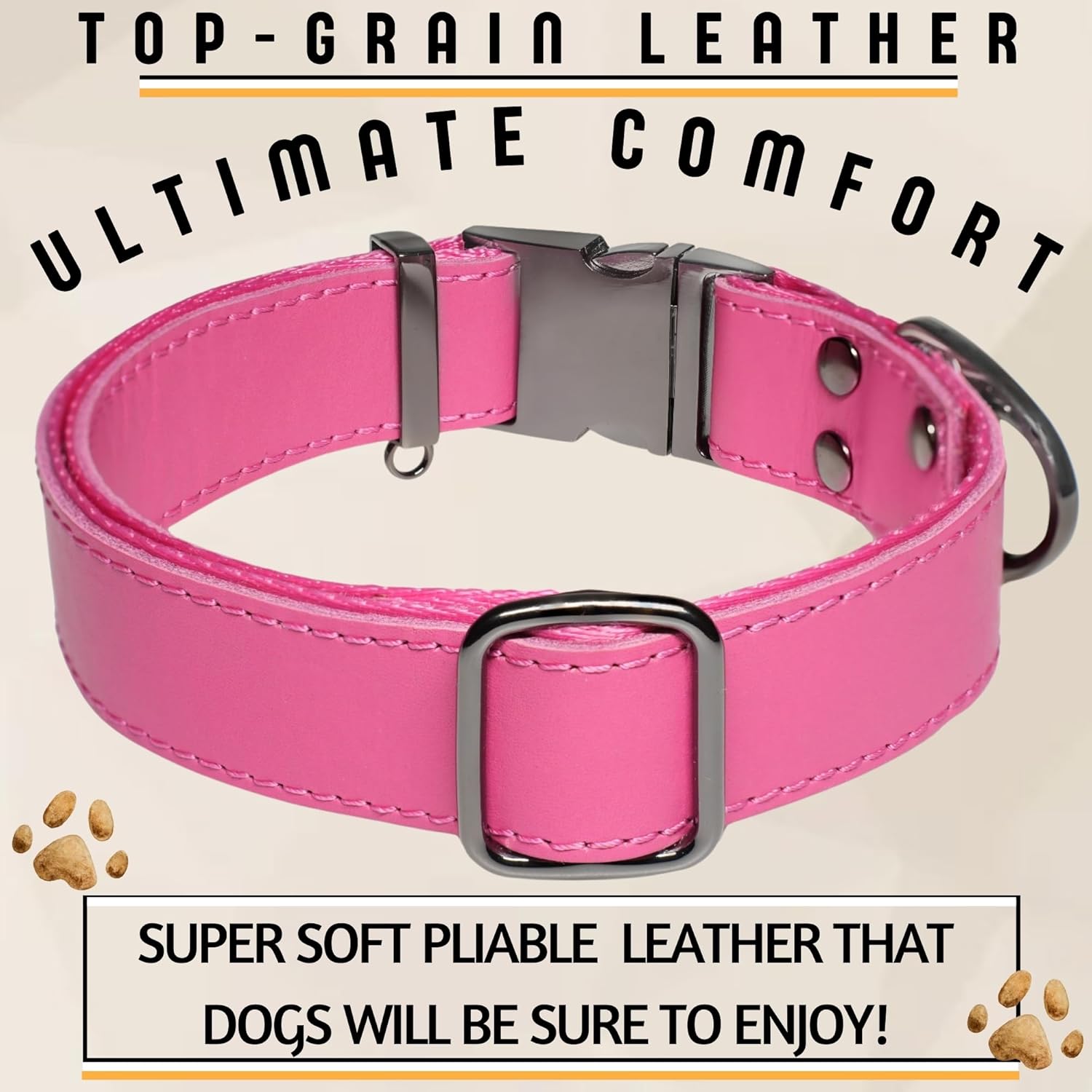 ADITYNA Heavy Duty Bungee Dog Leash 6 ft - 7.5 ft for XL, Large and Medium Dogs with Adjustable Pink Leather Dog Collar for Large and Extra-Large Dogs