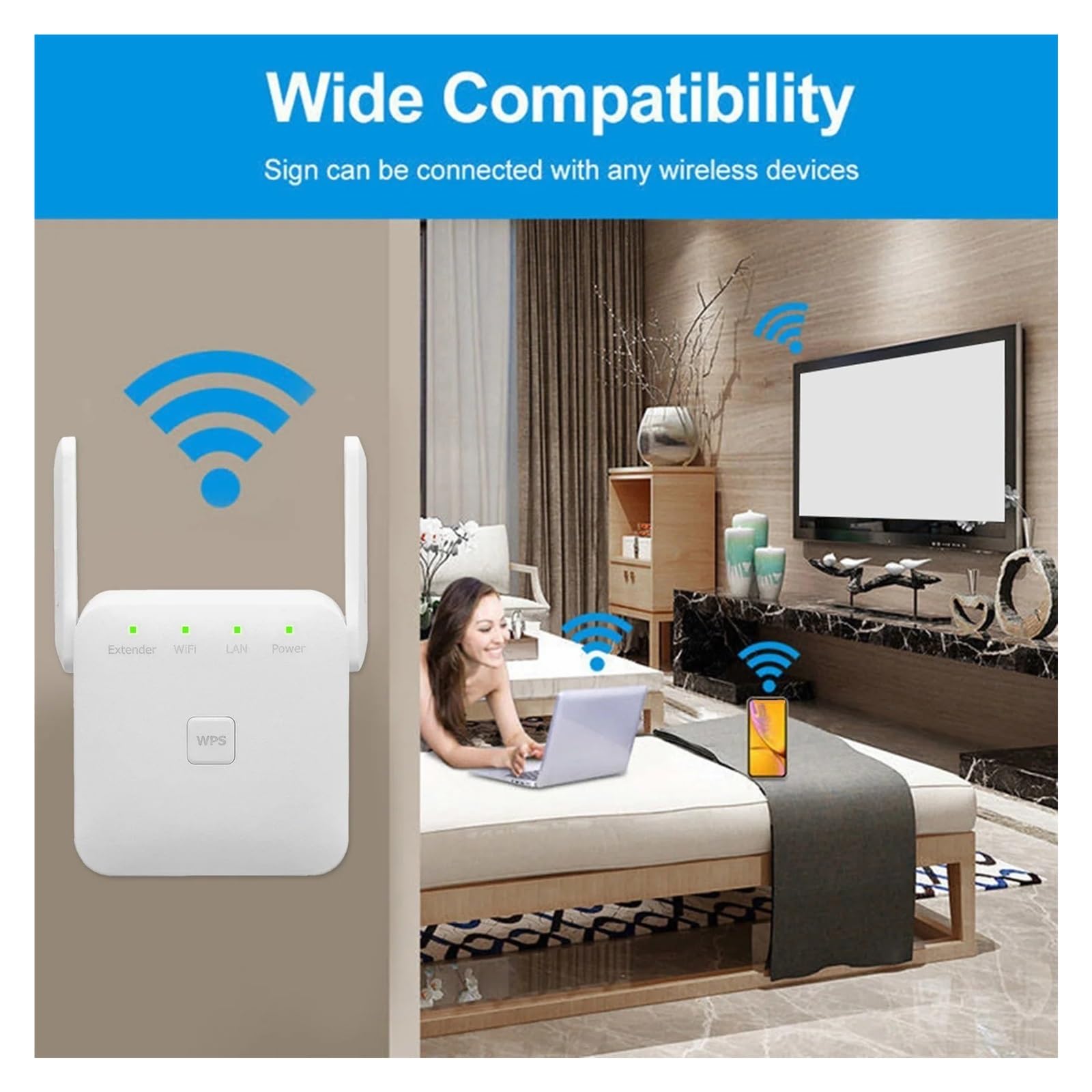 Wzmacniacz Sygnału Bezprzewodowego 2,4G, Antena Zewnętrzna, 300 Mb/s, Połączenie WPS Jednym Klawiszem Do Połączeń Internetowych Easy Szeroka Kompatybilność