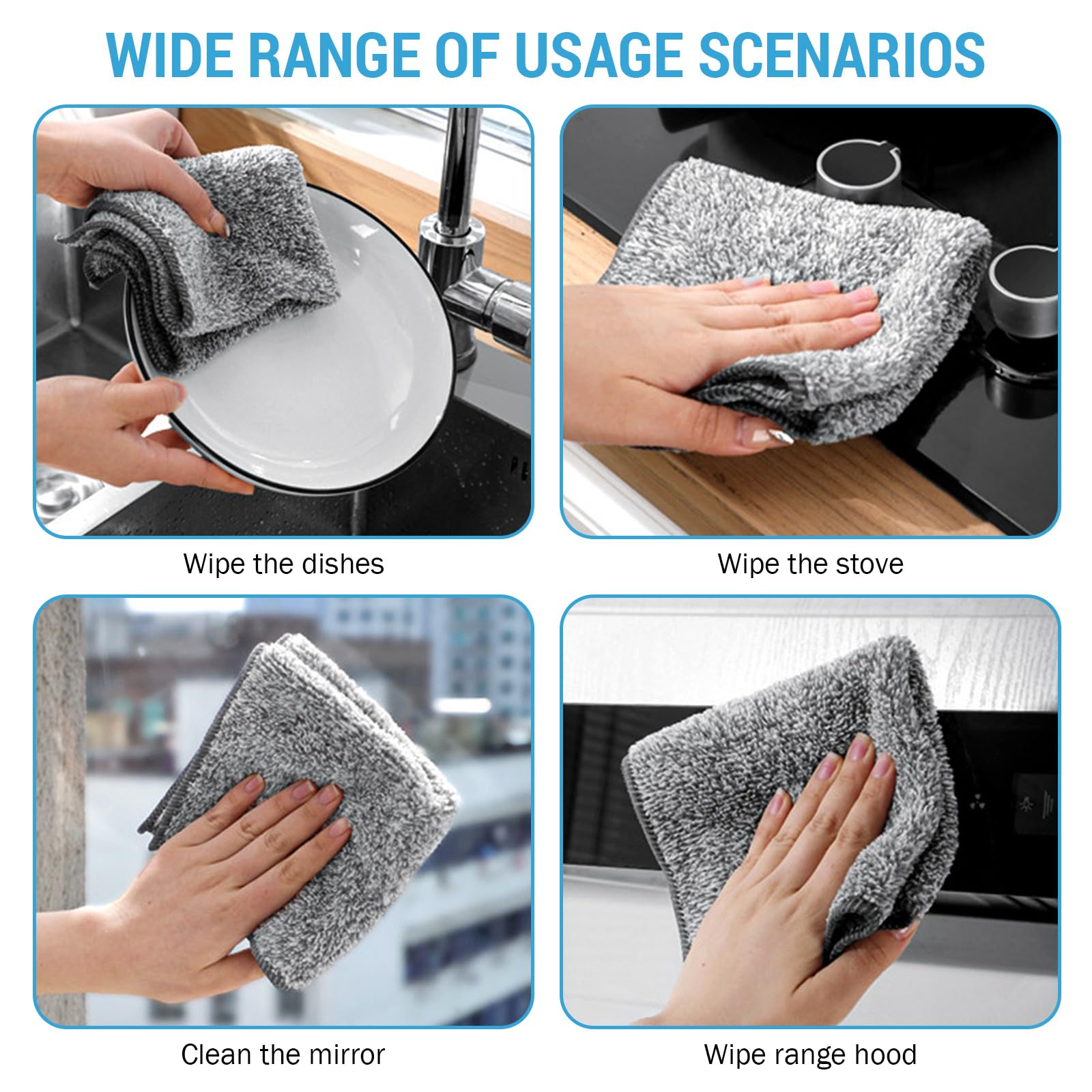 Paño de limpieza de microfibra de carbón de bambú; toalla de plato; paño de plato; estropajo; trapo de cocina; trapo de cocina; trapo de limpieza para eliminar el polvo; trapo de limpieza absorbente