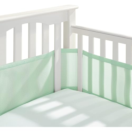 BreathableBaby Breathable Mesh Liner for Full-Size Cribs, Classic 3mm Mesh, Mint Green (Size 4FS Covers 3 or 4 Sides)