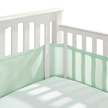 BreathableBaby Breathable Mesh Liner for Full-Size Cribs, Classic 3mm Mesh, Mint Green Size 4FS Covers 3 or 4 Sides