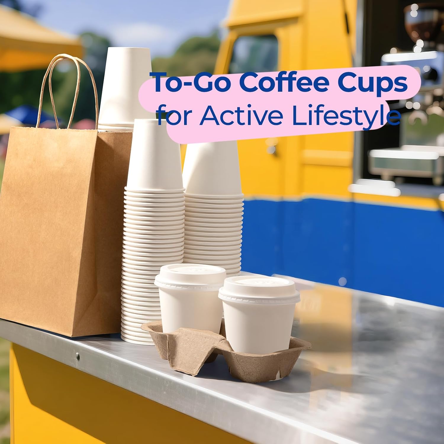 Fit Meal Prep 100 Pack 10 oz Disposable Coffee Cups with Lids, Premium To Go Coffee Cups with Lids, Leak-Proof Paper Travel Cups for Cold/Hot Beverage, Office (White Lids) - Image 7