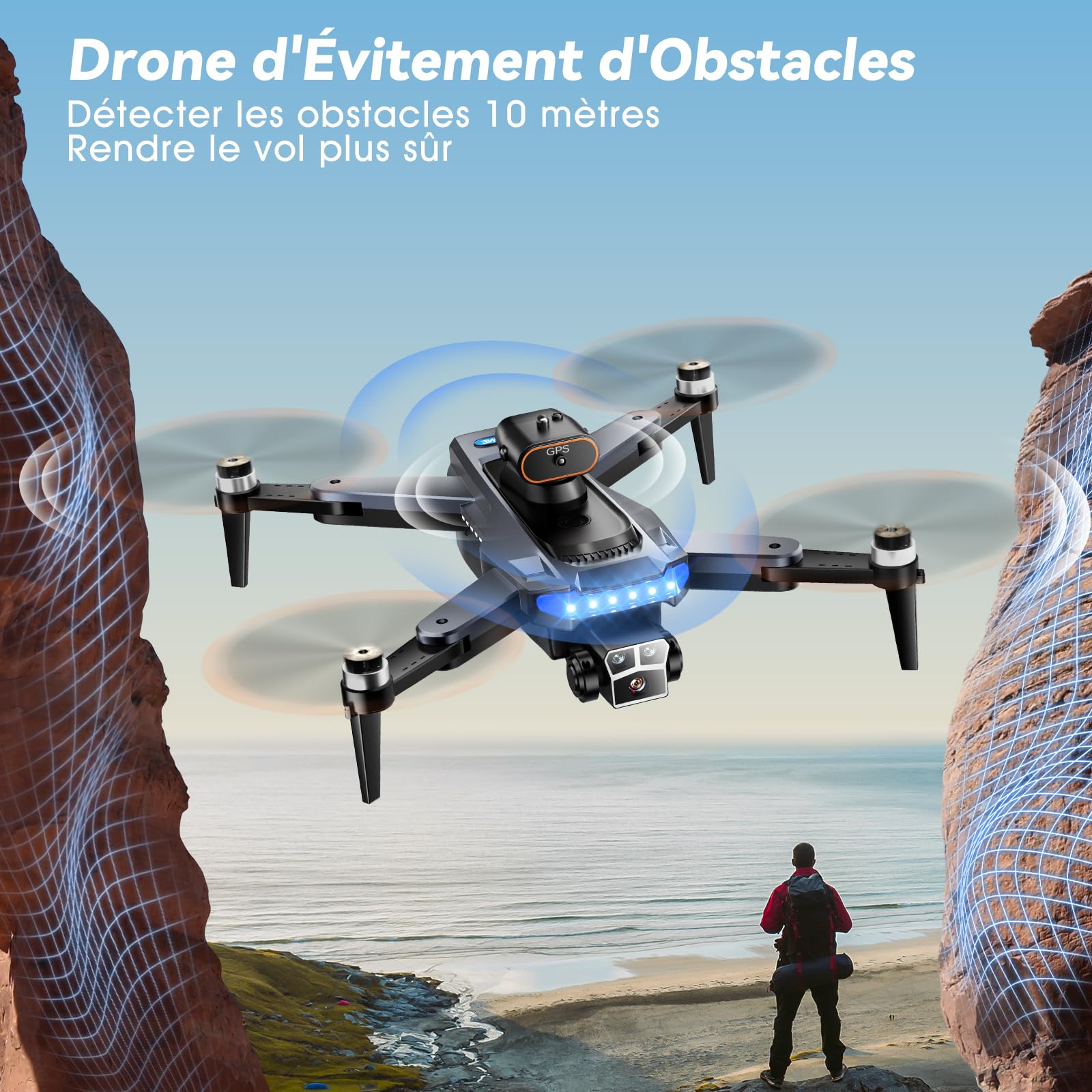 Drone avec Camera 4K Professionnel pour Adultes, GPS Drone pour Adultes, 54 Min de Vol, Résistant au Vent, Moteur Brushless, Suivi Auto, Retour Auto, Wi-Fi 5G, Léger<249g avec 3 Batteries(Noir)（Moyen）